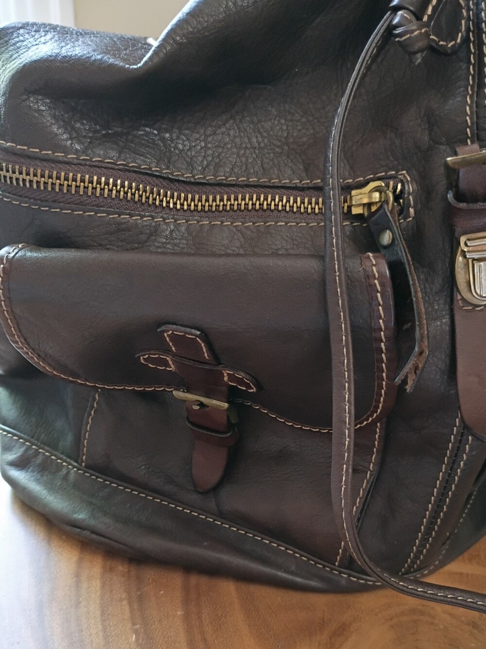 Sundance Living Catalog Italian Leather Tinley Backpack Zipper Buckle Brown - Picture 11 of 13